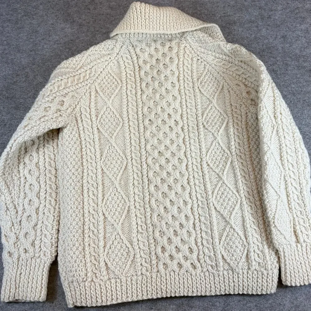 Vintage Sweater Womens Small Beige Cardigan Fisherman Chunky Knit Winter Cozy - Picture 5 of 6